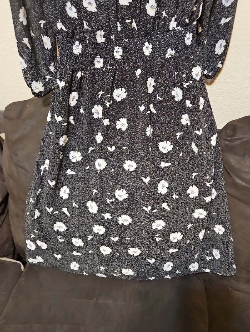 J. Crew Black Floral Tie-Neck Long Sleeve Dress